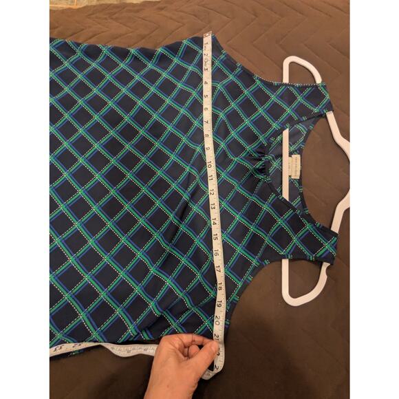 Pretty geometric striped shell/tank in navy & green by Van Husen size Large - Picture 5 of 7